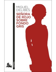 Señora de rojo sobre fondo gris