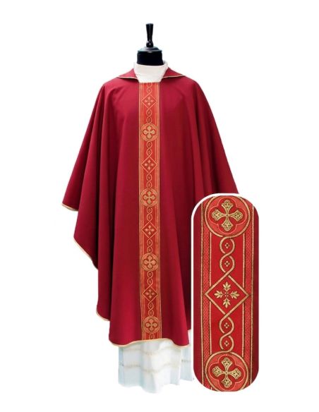 Casulla poliester vaticano con galón bordado delantero rojo