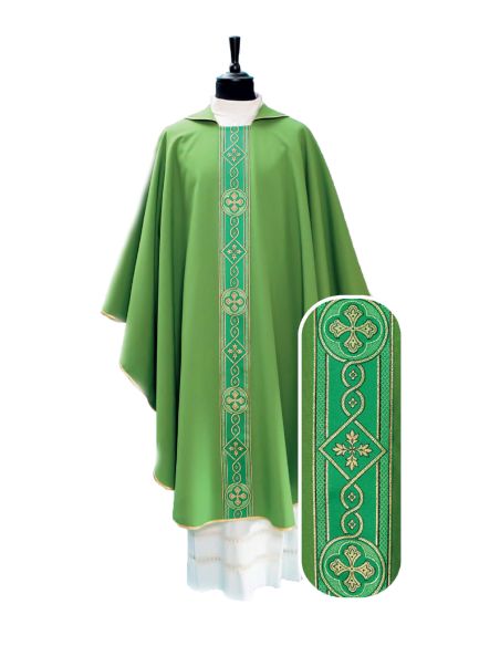Casulla poliester vaticano con galón bordado delantero verde
