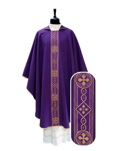 Casulla poliester vaticano con galón bordado delantero morada