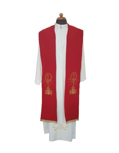 Estola poliester vaticano bordada paz lirios y paloma ambos lados roja