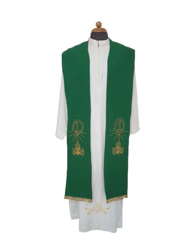 Estola poliester vaticano bordada paz lirios y paloma ambos lados verde