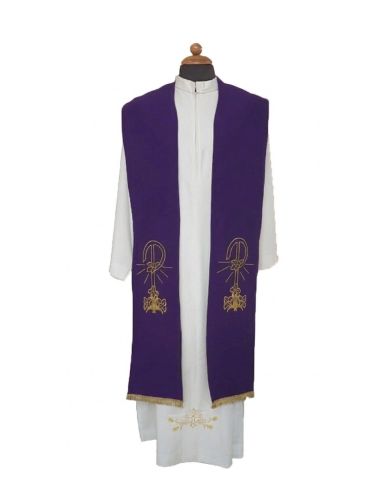 Estola poliester vaticano bordada paz lirios y paloma ambos lados morada
