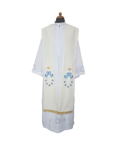 Estola mariana poliester vaticano bordada cpn margaritas ambos lados marfil