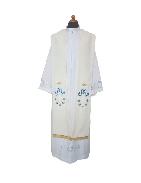 Estola mariana poliester vaticano bordada cpn margaritas ambos lados marfil