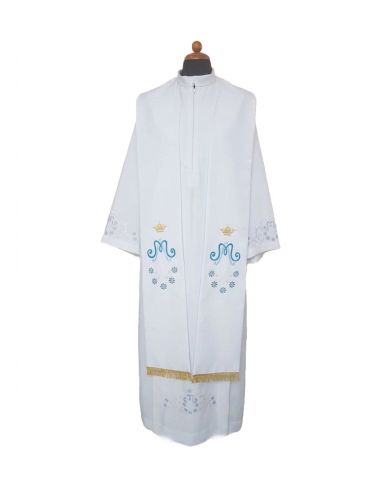 Estola mariana poliester vaticano bordada cpn margaritas ambos lados blanca
