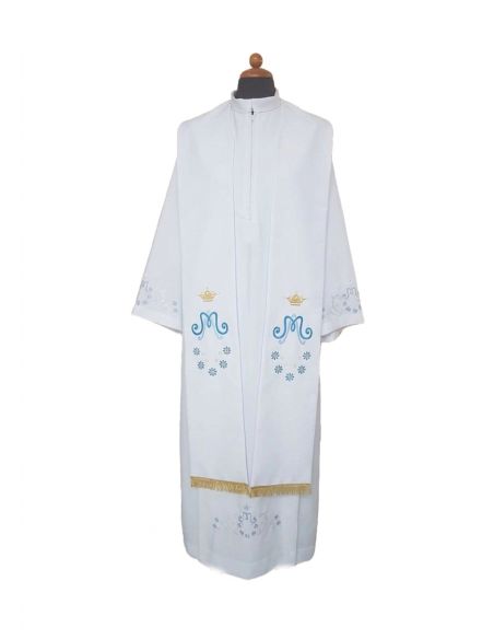 Estola mariana poliester vaticano bordada cpn margaritas ambos lados blanca
