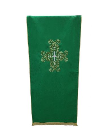 Cubre ambon 50x250cm poliester cruz bordado hilo dorado y plateado verde
