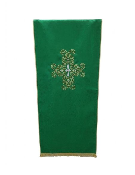 Cubre ambon 50x250cm poliester cruz bordado hilo dorado y plateado verde