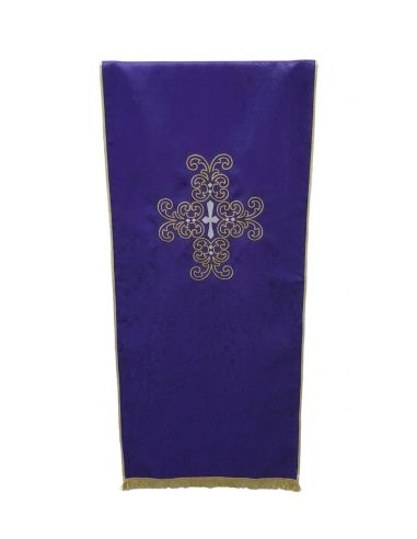 Cubre ambon 50x250cm poliester cruz bordado hilo dorado y plateado morado