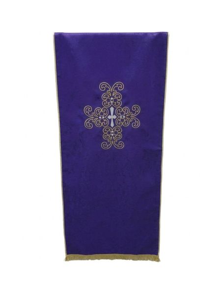 Cubre ambon 50x250cm poliester cruz bordado hilo dorado y plateado morado