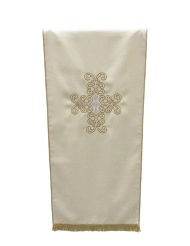 Cubre ambon 50x250cm poliester cruz bordado hilo dorado y plateado marfil