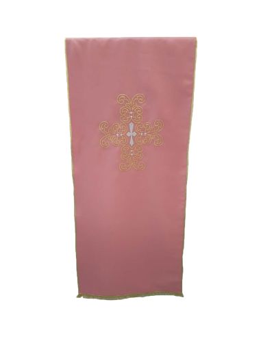 Cubre ambon 50x250cm poliester cruz bordado hilo dorado y plateado rosa