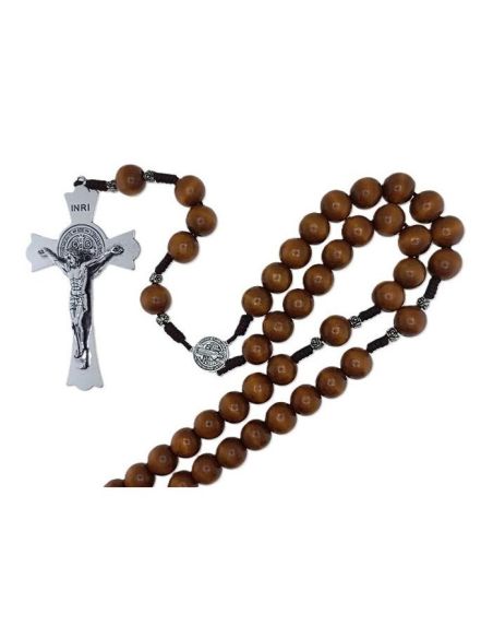 Rosario cuerda pared madera metal rosas san benito 18mm color claro