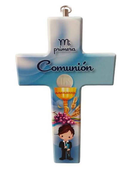 Cruz Comunion Azul Niño 15X9Cm Resina