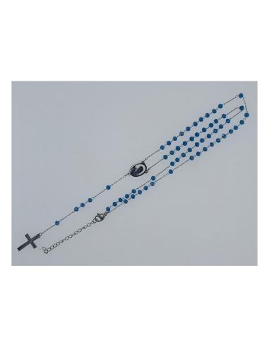 Rosario acero inox. cristal 3mm plateado color celeste