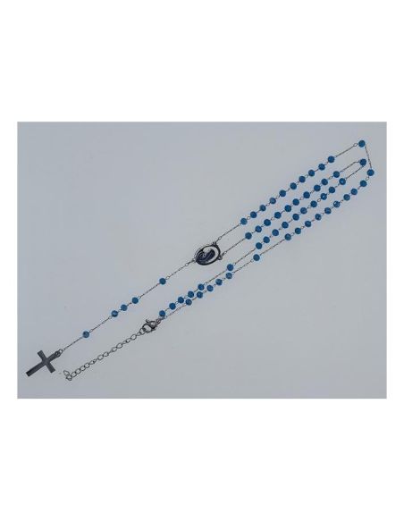 Rosario acero inox. cristal 3mm plateado color celeste