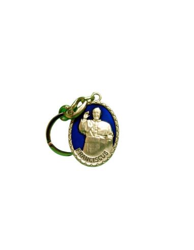 Llavero Doble Cara Papa Francisco+San Pedro Roma Esmalte Azul