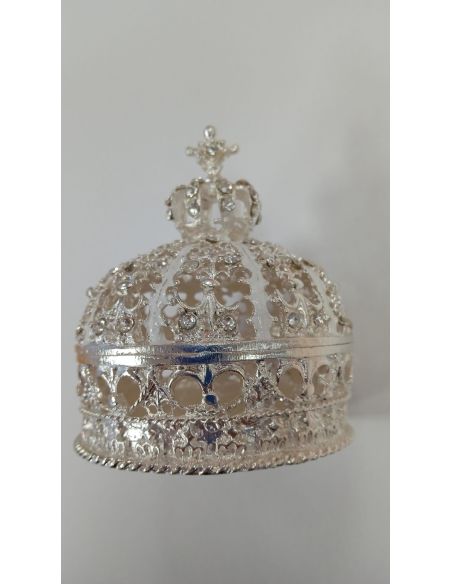 Caja plateada metal corona 7x8cm