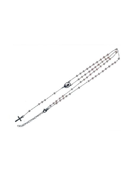 Rosario acero inox. cristal 3mm plateado color damasco