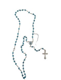Rosario cristal 4mm azul milagrosa caja tau