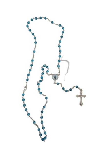 Rosario cristal 4mm azul milagrosa caja tau