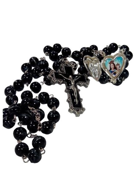Rosario vidrio 8mm cruz esmal.dije czon negro