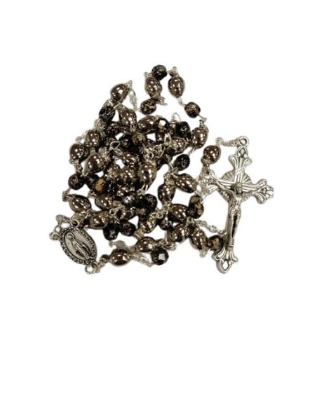 Rosario olivas metal piedra negra dorada