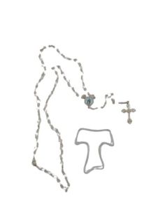 Rosario cristal 4mm blanco milagrosa caja tau