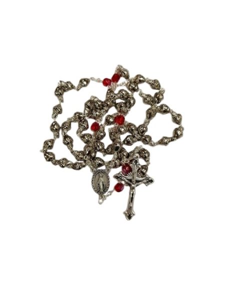 Rosario metal corazon jesus cristal rojo