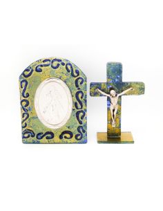 Cuadro y cruz cristal plata 13x18,5cm misericordia de jesus