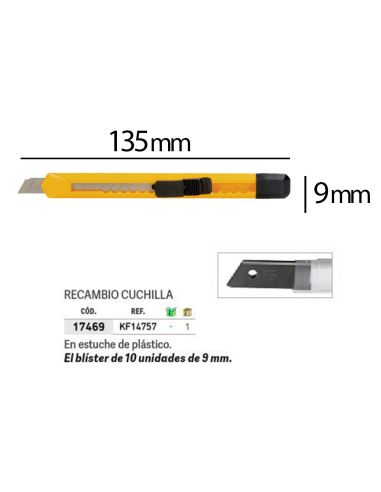 Cuter Q-Connect Plastico Estrecho Cuchilla 9 Mm Xd-04 Con Clip Blister 1 Unidad
