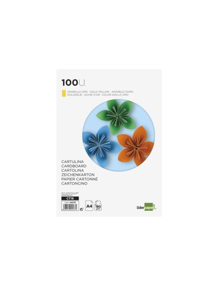 Cartulina Liderpapel A4 180G/M2 Oro Paquete De 100 Hojas