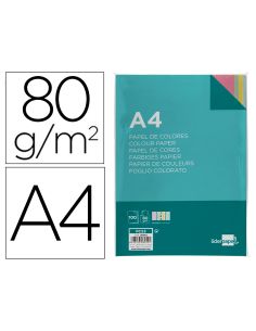 Papel Color Liderpapel A4 80Gr 4 Colores Surtidos Paquete De 100 Hojas