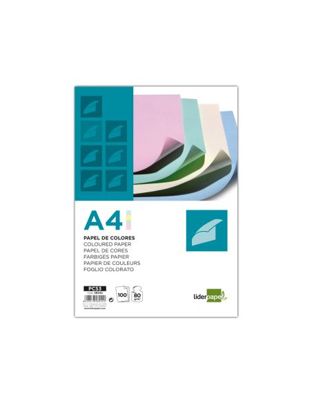 Papel Color Liderpapel A4 80Gr 4 Colores Surtidos Paquete De 100 Hojas