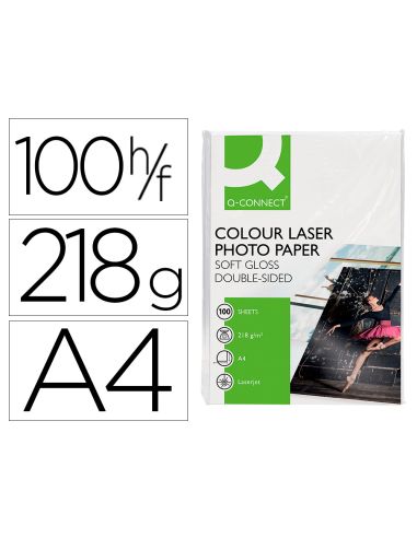 Papel Q-Connect Foto Glossy Din A4 Para Fotocopiadoras E Impresoras Laser Paquete De 100 Hojas De 218 Gr