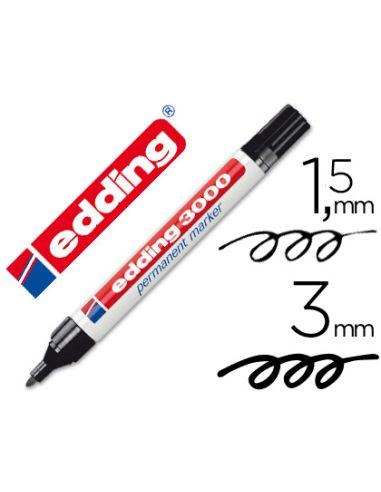 Rotulador Edding Marcador Permanente 3000 Negro Punta Redonda 1,5-3 Mm Recargable