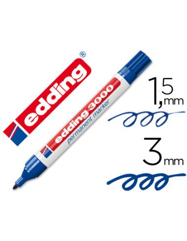 Rotulador Edding Marcador Permanente 3000 Azul Punta Redonda 1,5-3 Mm Recargable