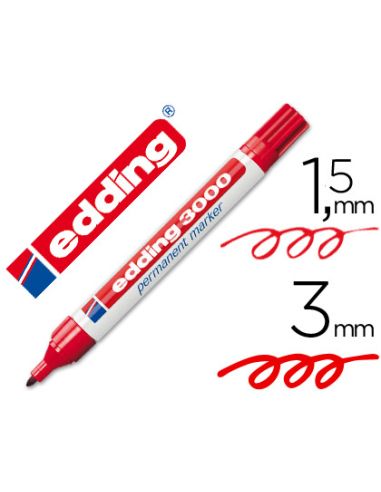 Rotulador Edding Marcador Permanente 3000 Rojo Punta Redonda 1,5-3 Mm Recargable
