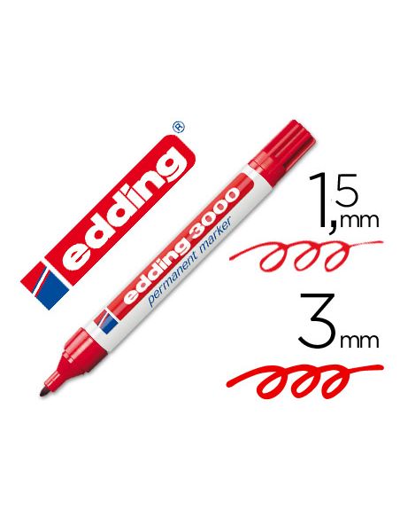 Rotulador Edding Marcador Permanente 3000 Rojo Punta Redonda 1,5-3 Mm Recargable