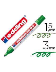 Rotulador Edding Marcador Permanente 3000 Verde Punta Redonda 1,5-3 Mm Recargable