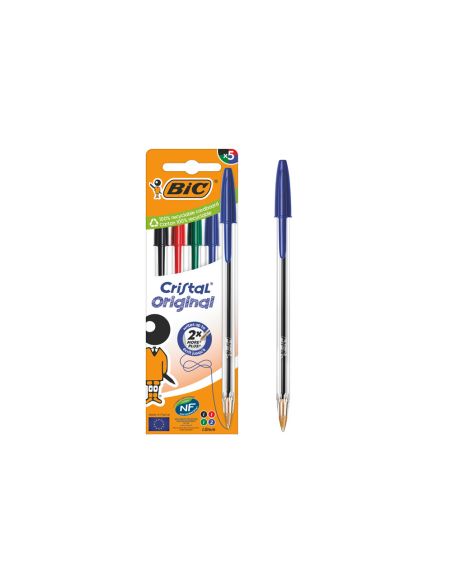 Boligrafo Bic Cristal Original Bolsa De 5 Unidades Colores Surtidos 2 Azul /1 Negro /1 Rojo /1 Verde