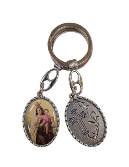 Llavero Oval Metal Plateado Virgen Del Carmen