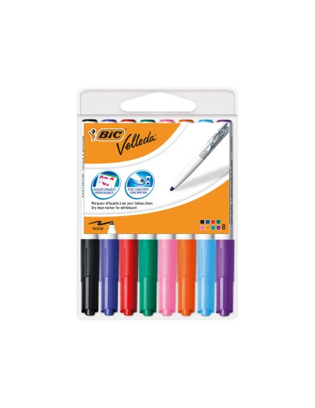 Rotulador Bic Velleda Para Pizarra Punta Redonda 1,9 Mm Bolsa De 8 Unidades Colores Surtidos