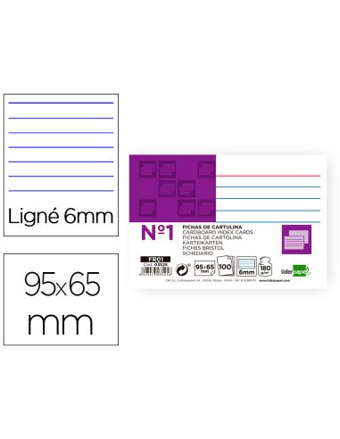 Ficha Liderpapel Rayada Nº1 65X95 Mm 180Gr Paquete De 100 Unidades