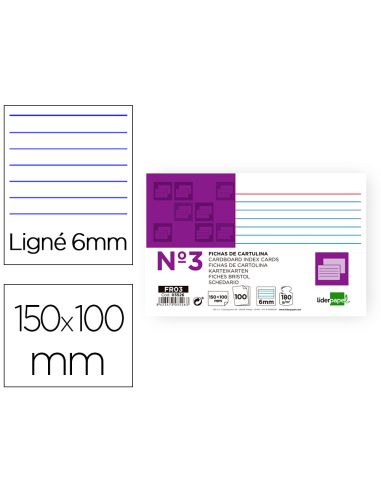 Ficha Liderpapel Rayada Nº3 100X150 Mm 180Gr Paquete De 100 Unidades