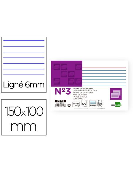 Ficha Liderpapel Rayada Nº3 100X150 Mm 180Gr Paquete De 100 Unidades