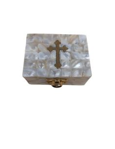 Caja Rectangular Sagrario Nácar Con Cruz 9X6,5X4Cm