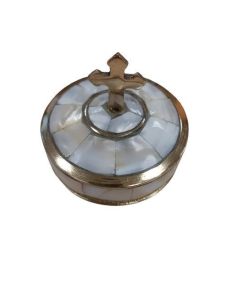 Caja Sagrario Redonda Nácar Con Cruz 7Cm