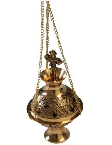 Incensario metal bronce con cadena 13,5cm cadena 23cm